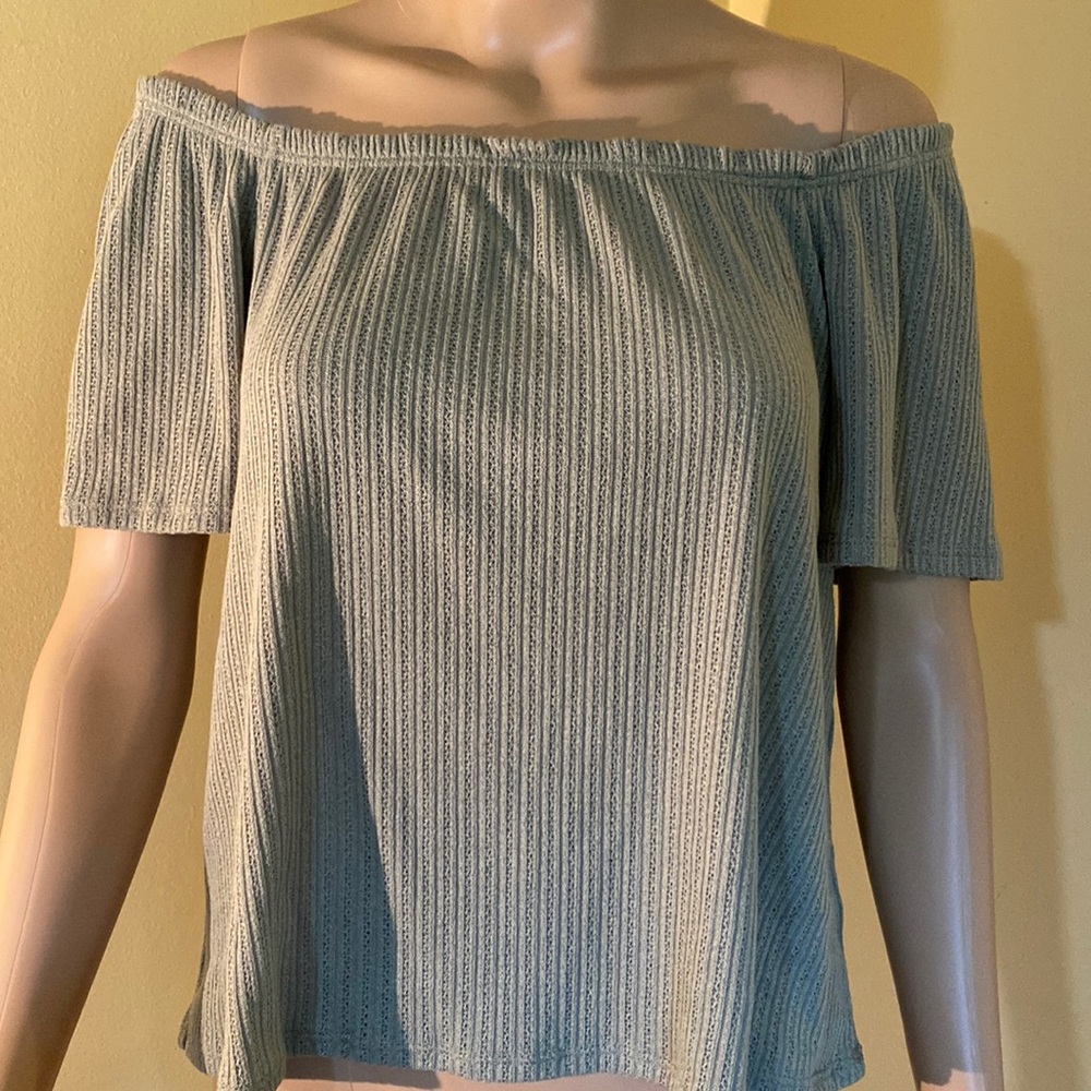 Stitch Fix Papermoon Nora Flutter Sleeve Off Shoulder Knit Top Green LP